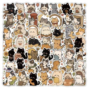 50 Pieces Adorable Kitten Stickers Cartoon Cat Adhesive Creative Car Notebook Journal Decoration Stickers