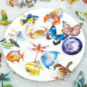 50 Pieces/Pack PET Glistening World Nature Theme Handbook Stickers
