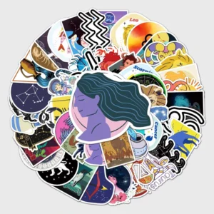 50 Sheets Personalized Zodiac Graffiti PVC Decals DIY Skateboard Water Bottle Luggage Decor Cartoon Stickers