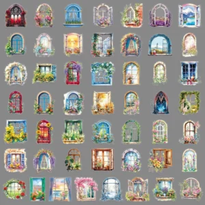 50 Stickers Per Pack Clear Window Floral Series Creative Whimsical and Delicate Floral Pattern Stickers