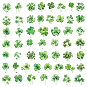 50 Stickers Per Pack Transparent Four-Leaf Clover Series Waterproof Stickers for Phone Cases Tablets and Notebooks