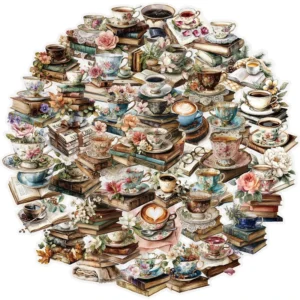 50 Stickers Per Pack Vintage Books and Coffee Series Suitcase Guitar Fridge Cell Phone PET Stickers
