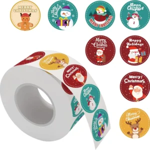 500 Pcs Christmas Stickers Multi-Design Round Cartoon Snowman Reindeer Holiday Envelope Seals