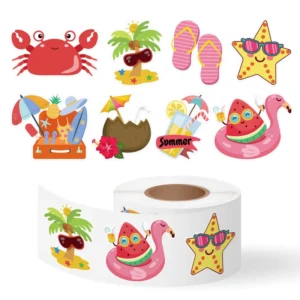 500 Pcs Eco Friendly Water Proof Strong Stickiness Hawaii Tropical Beach Self Adhesive Labels Sticker for Holiday