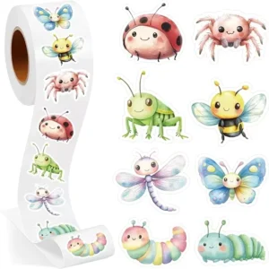 500 Pcs Roll Cartoon Watercolor Insect Stickers Fun Cute Bees Dragonflies Stickers for Children Early Education