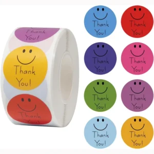 500 Pcs Rolls Mixed Color Round Smiling Face Sticker Thank You Stickers for Commercial Baking Dessert Packaging