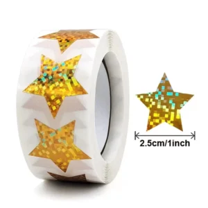 500-Piece Roll, 1.5-Inch Adhesive Yellow Star Thank You Stickers for Holiday Gifts and Decoration