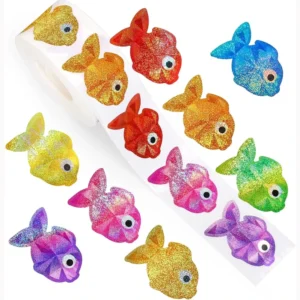 500-Piece Roll Colorful Fish Laser Waterproof Stickers for Children