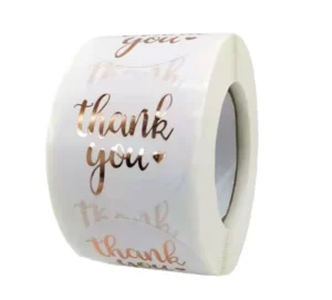 500-Piece Roll Waterproof Adhesive Rose Gold Foil Thank You Stickers, 25 mm Diameter