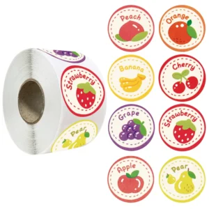500-Sheet Roll Cartoon Fruit Stickers, Apple and Strawberry, Gift Bag and Cake Sealing Labels