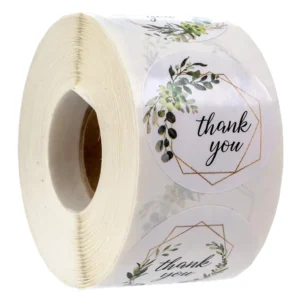 500-Sheet Roll Round Green Flower Thank You Paper Stickers for Gift Packaging Strong Adhesion