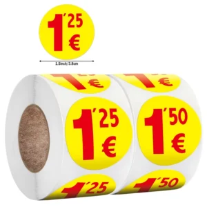500-Sheet Roll Yellow Price Tag Stickers, Eco-Friendly, Strong Adhesive, for Supermarkets