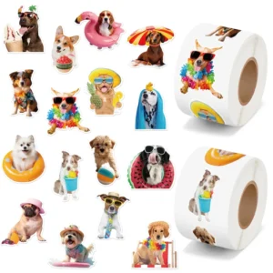 500 Sheets 2-Roll Summer Dog Decoration Stickers, Strong Adhesion, DIY Scrapbook