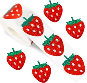 500 Sheets 2.5cm Strawberry Laser Adhesive Waterproof PVC Stickers for Packaging Decoration