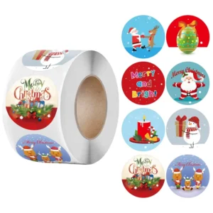 500 Sheets Christmas Holiday Decor Stickers Santa Claus Candle Deer Round Stickers for Gift Bag Closure