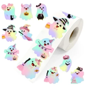 500 Sheets Color Gradient Holographic Ghost Halloween Envelope Gift Packaging Waterproof Sticker Roll