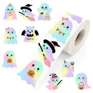 500 Sheets Halloween Stickers Pastel Cute Ghost Iridescent Holographic Stickers for Party Decoration