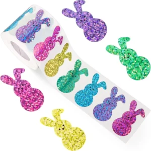 500 Sheets Roll Cartoon Laser Self-Adhesive Cute Rabbit Stickers for Cards Envelopes and Party Decorations