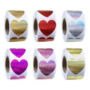 500 Sheets Roll Multicolored Heart Glitter Self Adhesive Decorative Stickers for Valentine’s Day Award Charts and Office