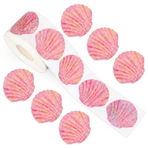 500 Sheets Roll PET Waterproof Eco-Friendly Pink Shell Glitter Strong Adhesive Stickers