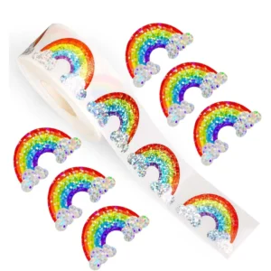 500 Sheets Roll Rainbow Laser Label Stickers for Glass Decoration Waterproof Self-Adhesive Stickers