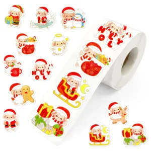 500pcs Red Christmas Hat Lamb Roll Stickers Waterproof Self-Adhesive Labels for Gift Envelope Sealing