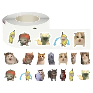 500pcs/Roll Cats Meme Vinyl Stickers for Laptop Decorative Decals Custom Packaging Funny Cat Expression Labels Promotional Gifts
