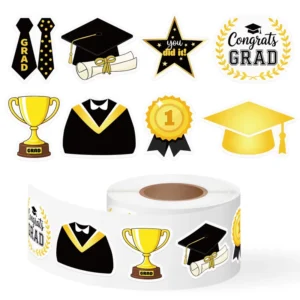 500pcs Roll Graduation DIY Eco-Friendly Stickers with Trophy and Graduation Cap Designs for Books