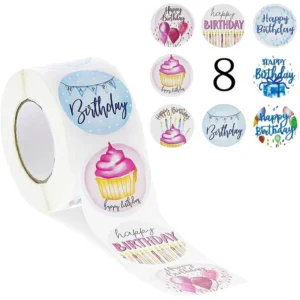 500pcs Roll Round Happy Birthday Self-Adhesive Envelope Sealing Gift Decoration Stickers