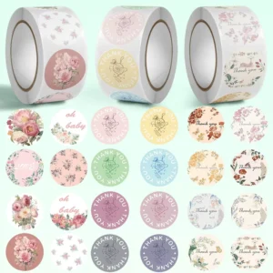 500pcs Roll Round Thank You Stickers Colorful Floral Pastel Seal Labels Small Business Packaging Envelope Gift Bag Decoration