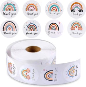 500pcs Roll Round rainbow Decoration Sticker Waterproof Thank You Small Business Gift Craft Packaging Sticker