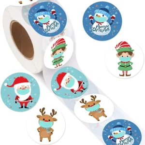 500pcs Roll Snowman Santa Christmas Waterproof Round Sealing Stickers
