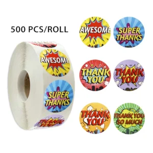 500pcs Roll Thank You Stickers Waterproof Comic Style Gift Wrap Sealing Packaging Stickers for Online Shop Shipping