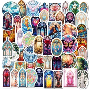 50PCS Baroque Style Stained Glass Window Sticker