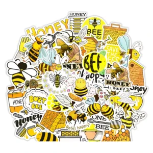 50PCS Cartoon Yellow Bee Graffiti Vinyl Stickers for Laptops, Skateboards, and Cars