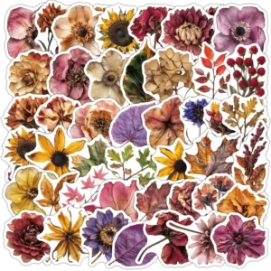 50PCS Dried Flower Graffiti Stickers, Waterproof, Custom Logo