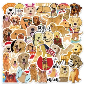 50PCS Golden Retriever Cartoon PVC Stickers for Suitcases, Notebooks, and Home Walls