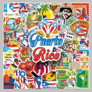 50PCS Irregular PVC Waterproof Puerto Rico Outdoor Scenery Stickers for Laptop Camera Travel Luggage