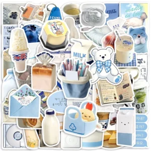 50PCS Korea preppy Ins style blue kawaii sticker