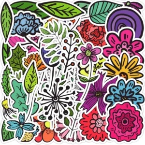 50PCS Leaves and Flowers Cartoon Decorative Vinyl Stickers for Books and Walls