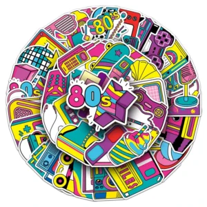 50PCS Nostalgic Colorful Vintage Toy Gamepad Game Machine Television Sticker