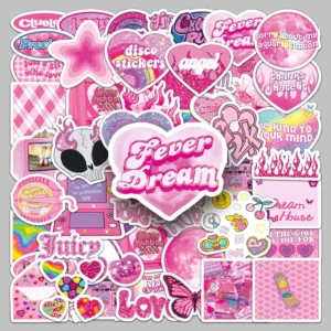 50PCS PVC Material Creative Self-Adhesive Pink Cute Stickers for Scooters and Refrigerators