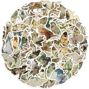 50PCS Retro Animal and Plant Silhouette Graffiti Stickers for Books, Tables, Scrapbooking, Bookmarks