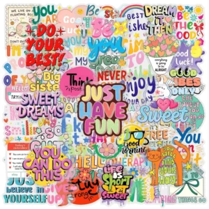 50PCS Transparent Colorful Cartoon Encouragement Phrase Stickers
