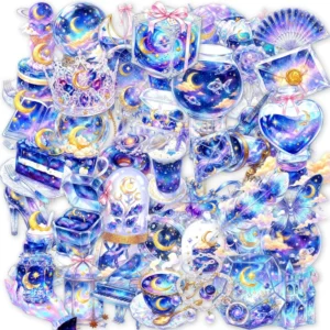 50PCS Transparent Galaxy, Starry Night, and Moon Art Stickers