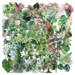 50PCS Transparent Green Plant Art Leaf Sticker