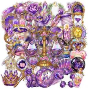 50PCS Transparent Purple Moon Wizard Divination Stickers