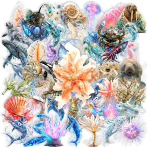 50PCS Transparent Realistic Seahorse, Marine Life, and Shark Stickers