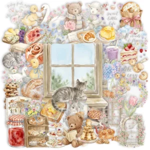 50PCS Transparent Watercolor Floral Pastel Cartoon Stickers