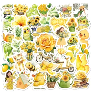 50PCS Trendy Girly Bright Yellow Fresh Matcha Sunflower Sticker